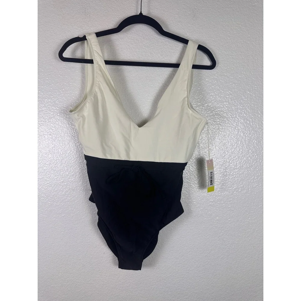 Summersalt The Tie Backflip One Piece Swimsuit Black Ivory Colorblock Size 8 NEW